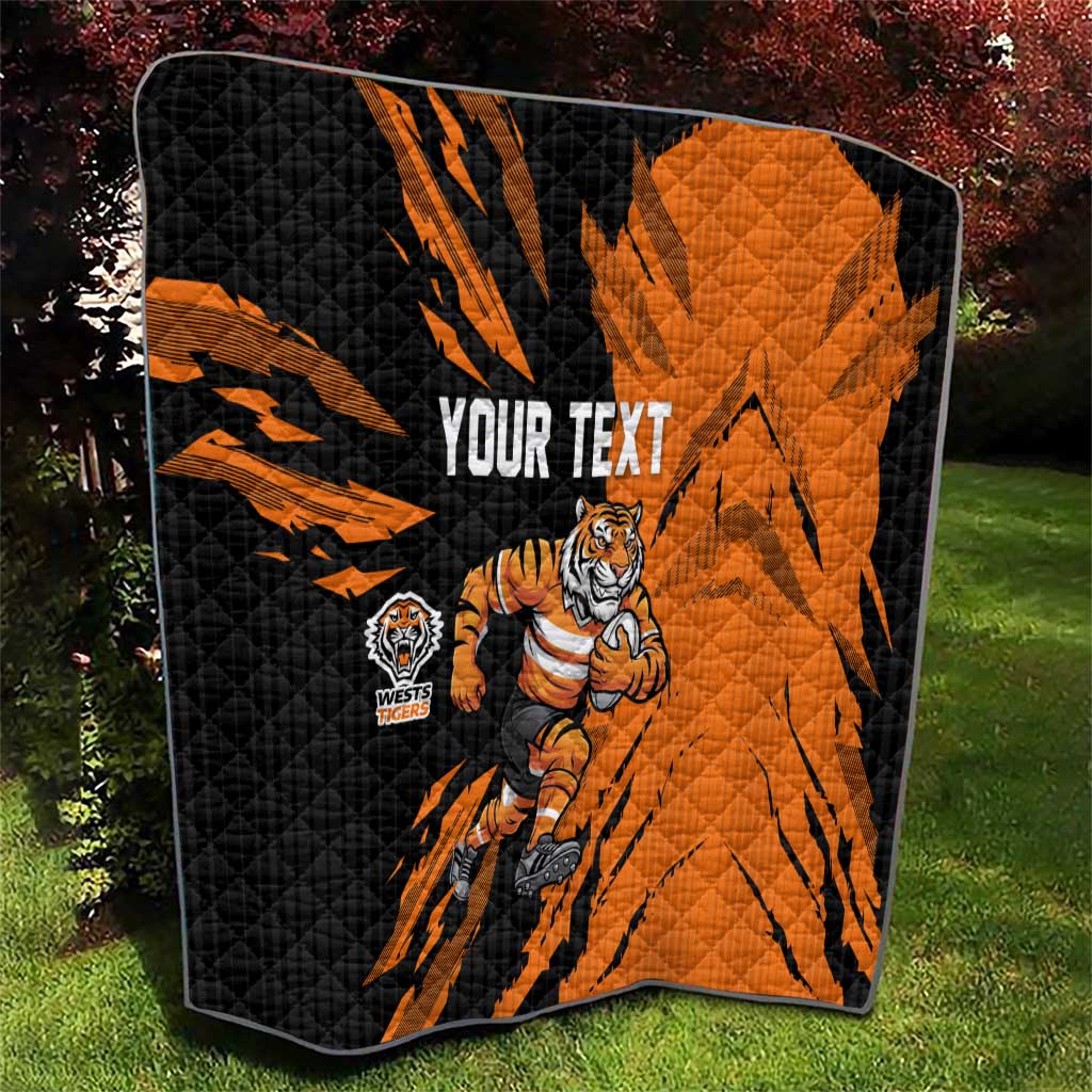 Personalized Wests Tigers Quilt Dynamic Lightning Mascot Rugby Australia
