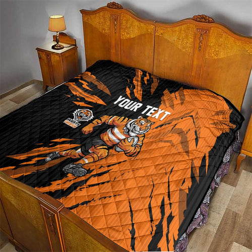 Personalized Wests Tigers Quilt Dynamic Lightning Mascot Rugby Australia