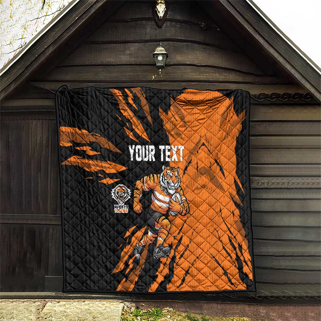 Personalized Wests Tigers Quilt Dynamic Lightning Mascot Rugby Australia