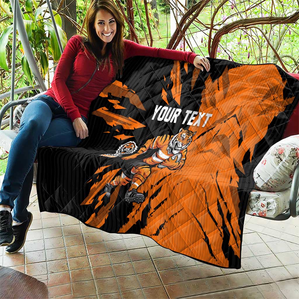 Personalized Wests Tigers Quilt Dynamic Lightning Mascot Rugby Australia