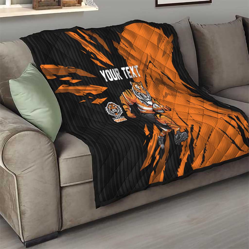 Personalized Wests Tigers Quilt Dynamic Lightning Mascot Rugby Australia