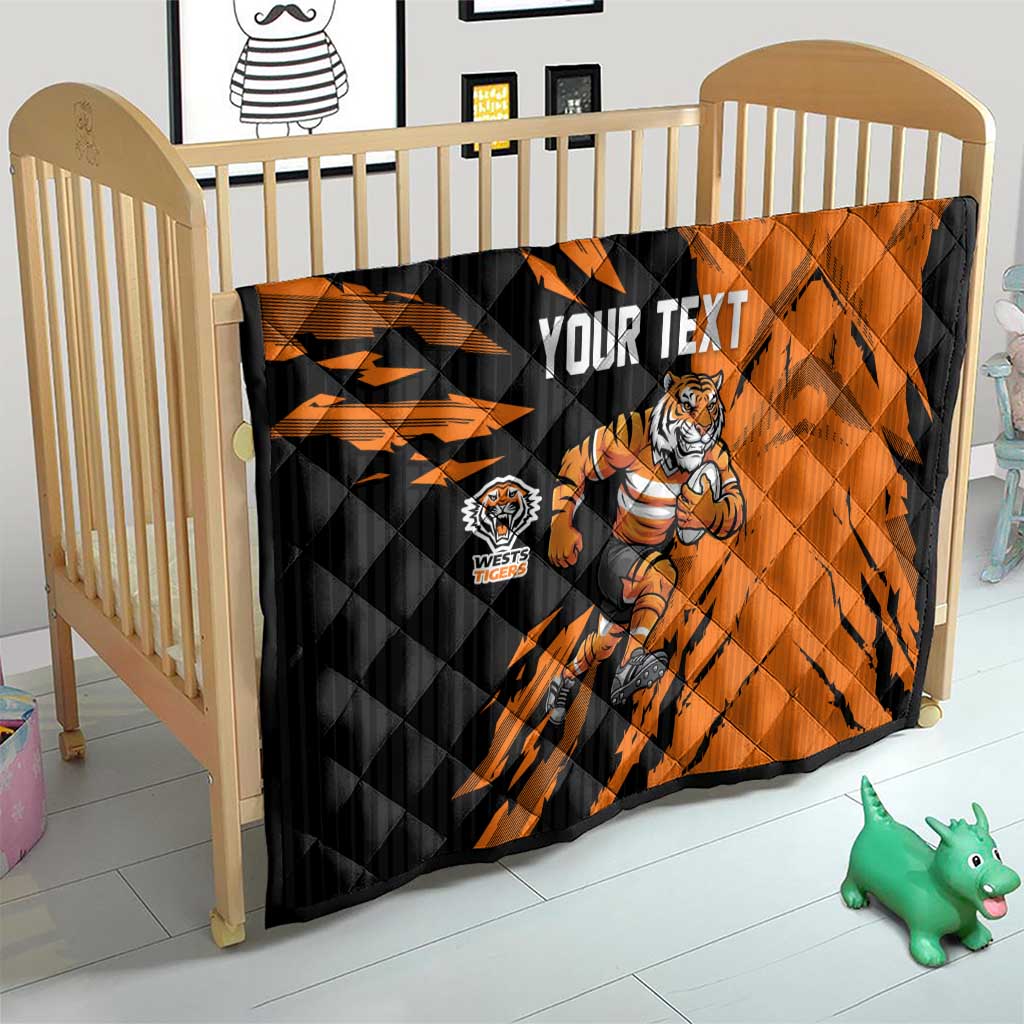 Personalized Wests Tigers Quilt Dynamic Lightning Mascot Rugby Australia