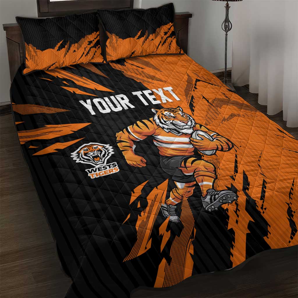 Personalized Wests Tigers Quilt Bed Set Dynamic Lightning Mascot Rugby Australia