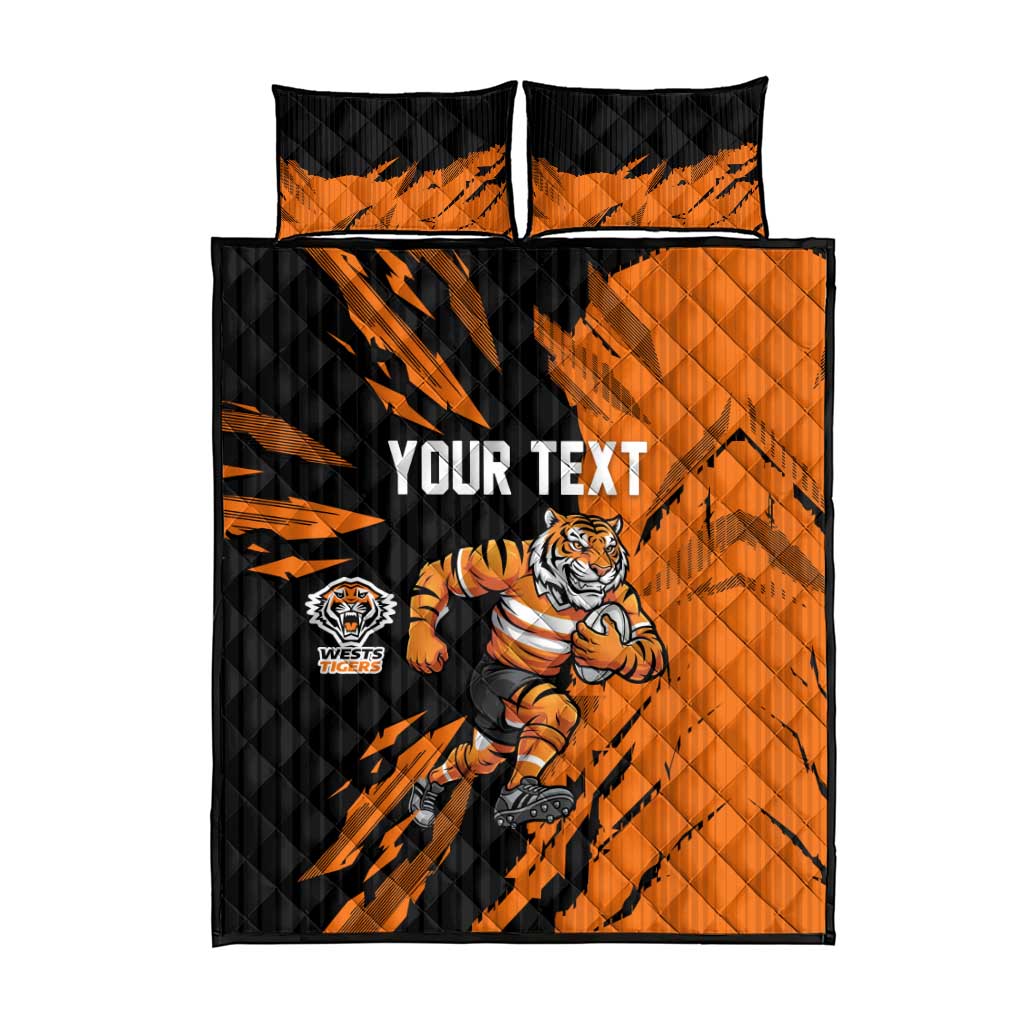 Personalized Wests Tigers Quilt Bed Set Dynamic Lightning Mascot Rugby Australia