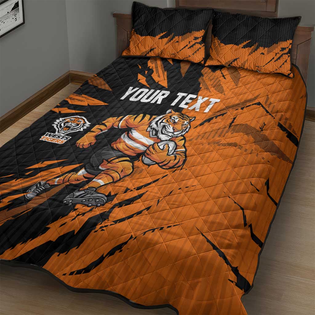 Personalized Wests Tigers Quilt Bed Set Dynamic Lightning Mascot Rugby Australia