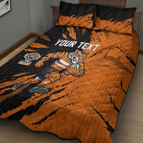Personalized Wests Tigers Quilt Bed Set Dynamic Lightning Mascot Rugby Australia