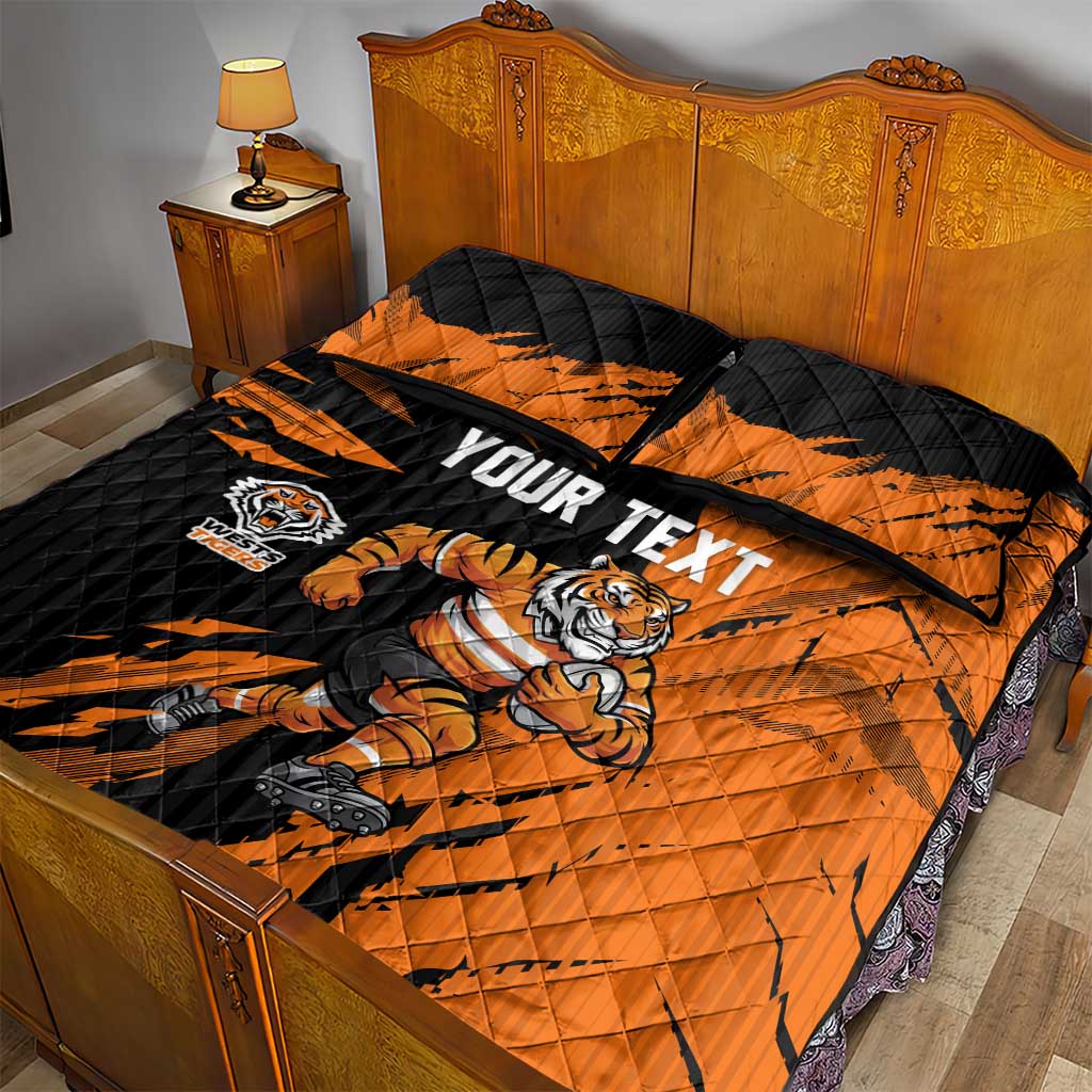 Personalized Wests Tigers Quilt Bed Set Dynamic Lightning Mascot Rugby Australia