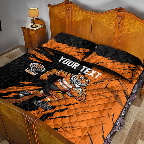 Personalized Wests Tigers Quilt Bed Set Dynamic Lightning Mascot Rugby Australia