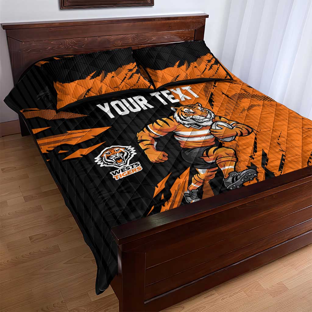 Personalized Wests Tigers Quilt Bed Set Dynamic Lightning Mascot Rugby Australia