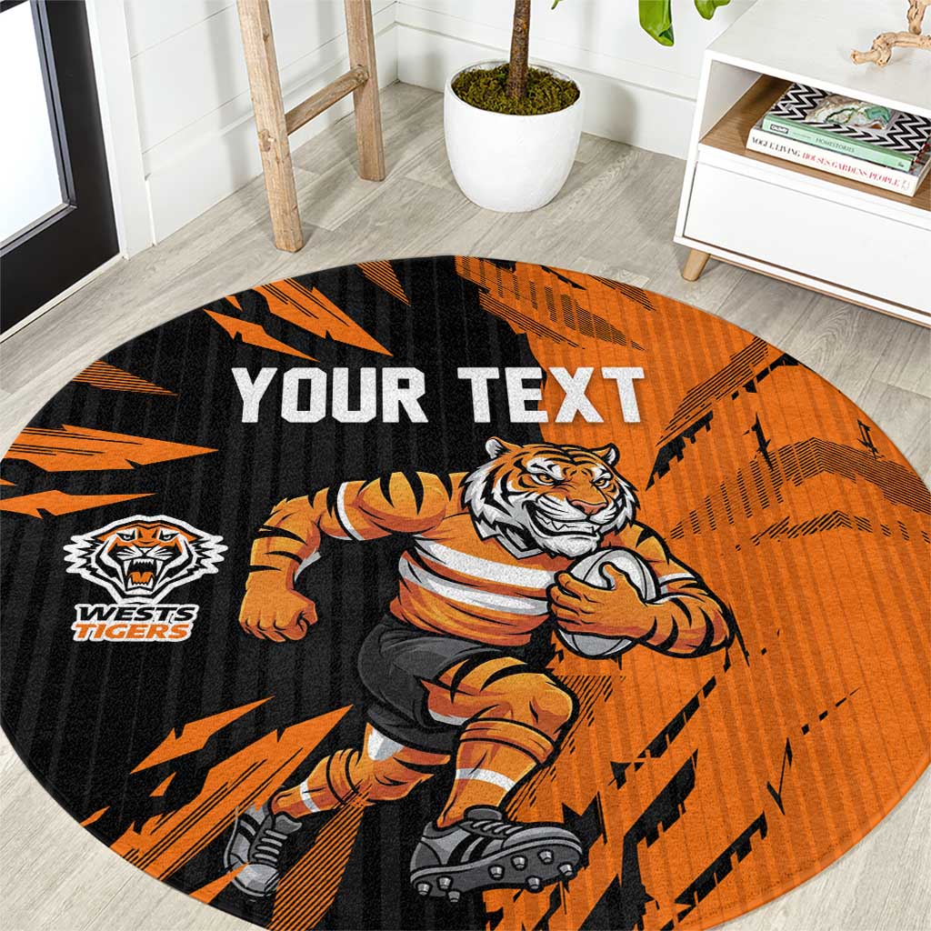 Personalized Wests Tigers Round Carpet Dynamic Lightning Mascot Rugby Australia
