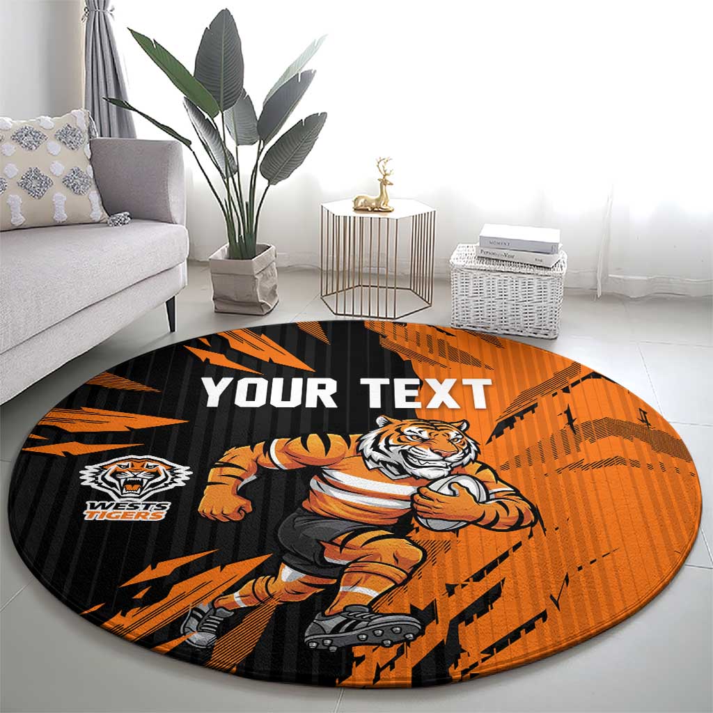 Personalized Wests Tigers Round Carpet Dynamic Lightning Mascot Rugby Australia