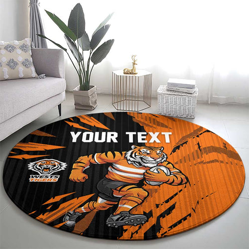 Personalized Wests Tigers Round Carpet Dynamic Lightning Mascot Rugby Australia