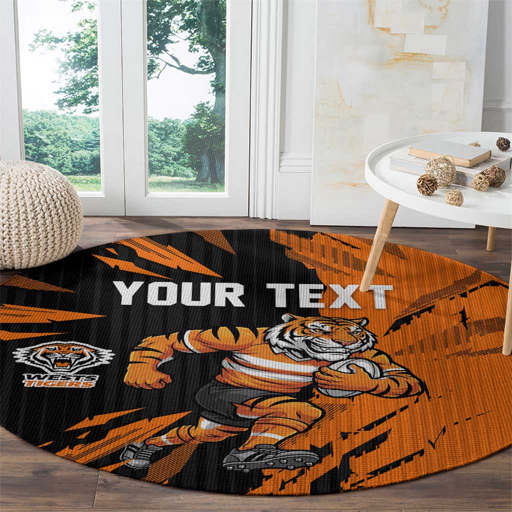 Personalized Wests Tigers Round Carpet Dynamic Lightning Mascot Rugby Australia