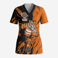 Personalized Wests Tigers Scrub Top Dynamic Lightning Mascot Rugby Australia