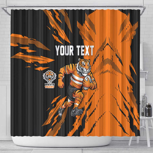 Personalized Wests Tigers Shower Curtain Dynamic Lightning Mascot Rugby Australia