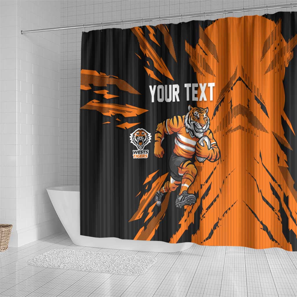 Personalized Wests Tigers Shower Curtain Dynamic Lightning Mascot Rugby Australia