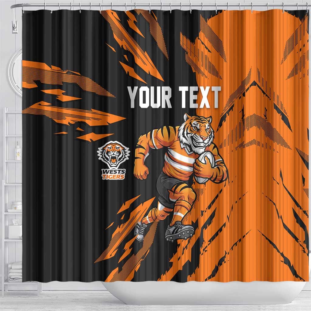 Personalized Wests Tigers Shower Curtain Dynamic Lightning Mascot Rugby Australia