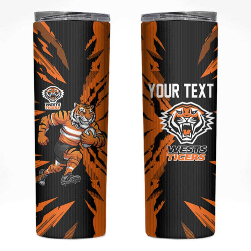 Personalized Wests Tigers Skinny Tumbler Dynamic Lightning Mascot Rugby Australia