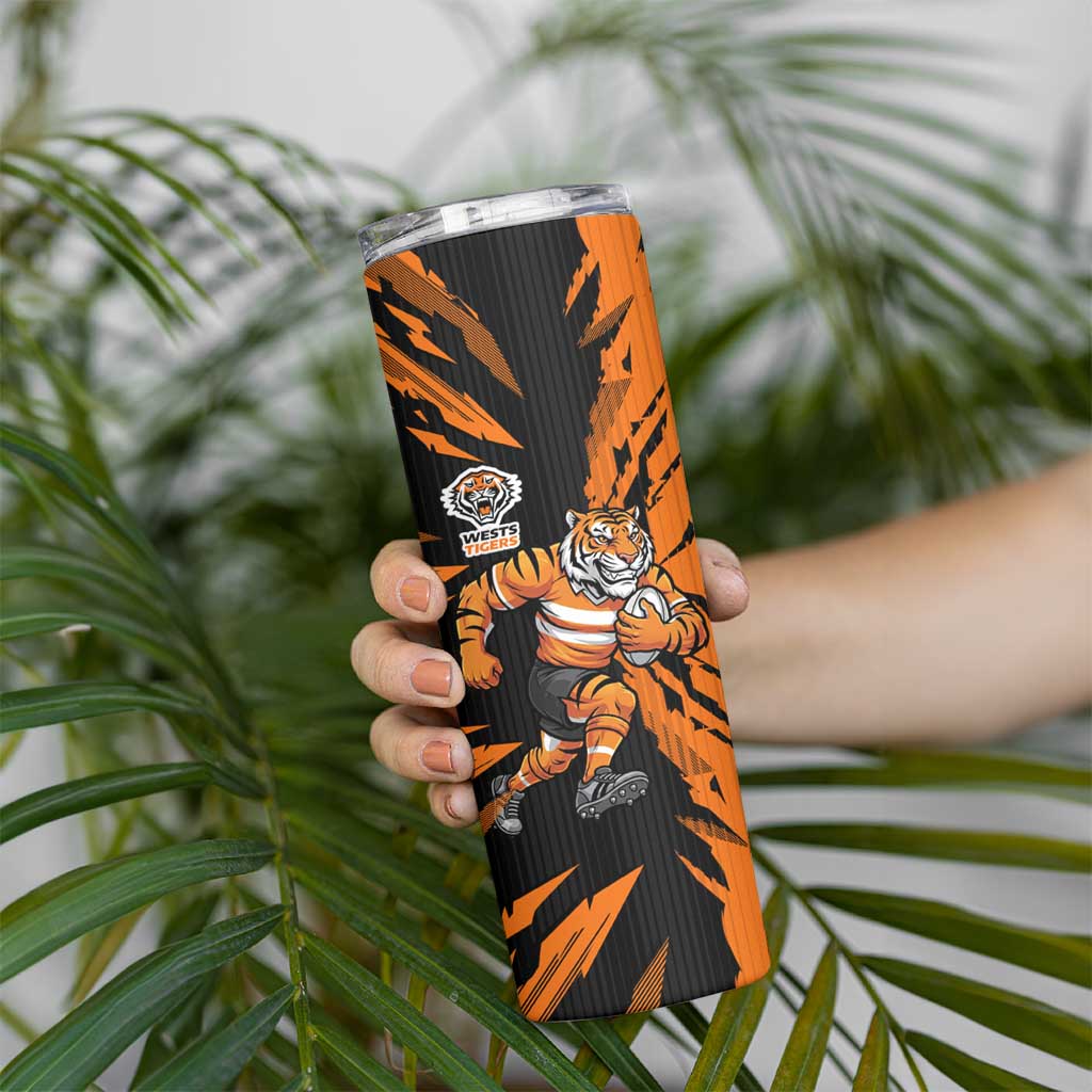 Personalized Wests Tigers Skinny Tumbler Dynamic Lightning Mascot Rugby Australia