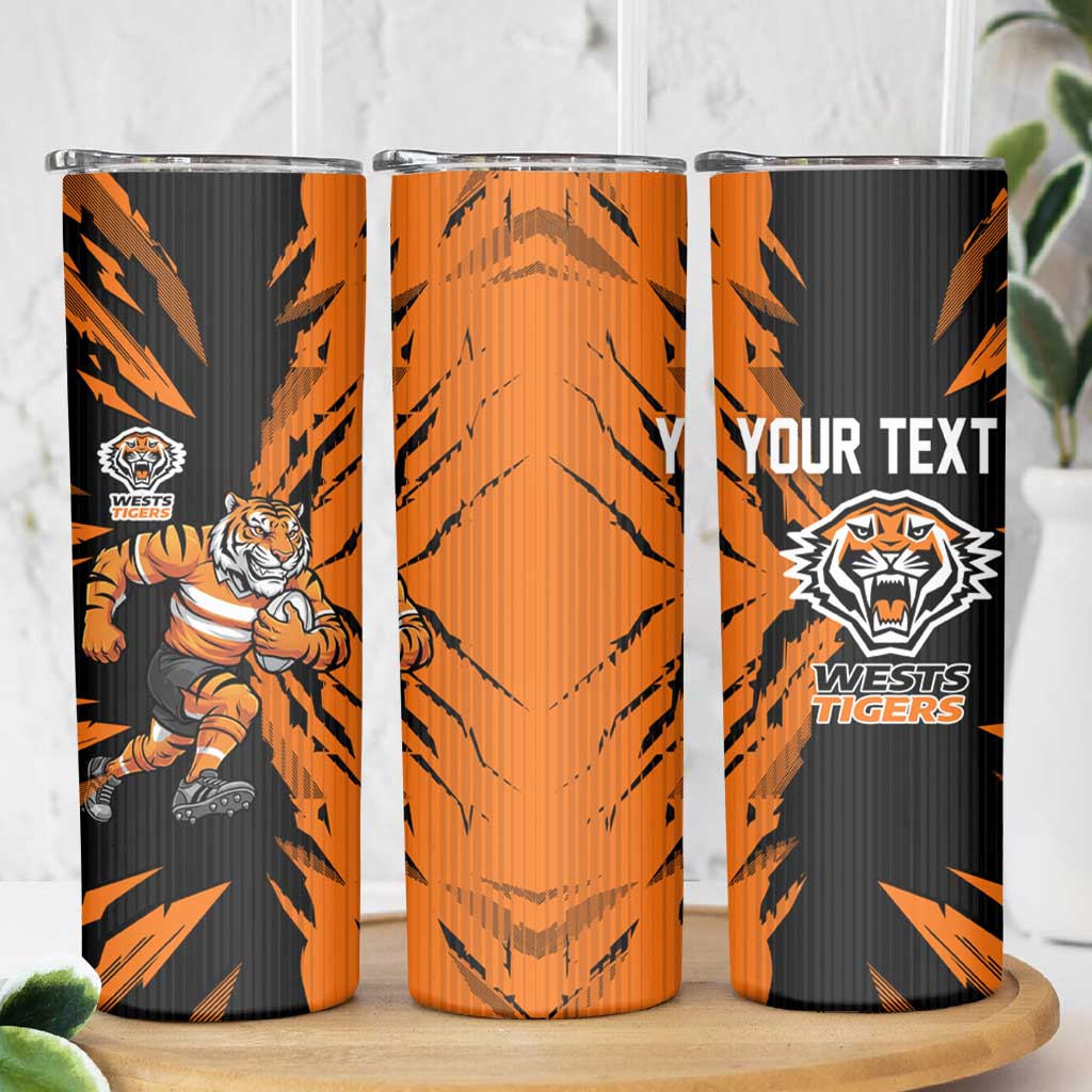 Personalized Wests Tigers Skinny Tumbler Dynamic Lightning Mascot Rugby Australia