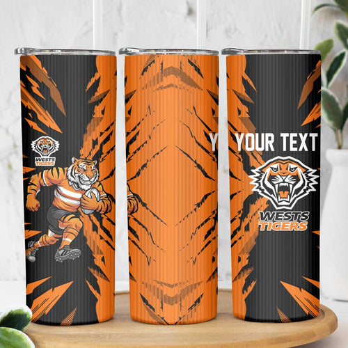 Personalized Wests Tigers Skinny Tumbler Dynamic Lightning Mascot Rugby Australia