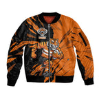 Personalized Wests Tigers Sleeve Zip Bomber Jacket Dynamic Lightning Mascot Rugby Australia