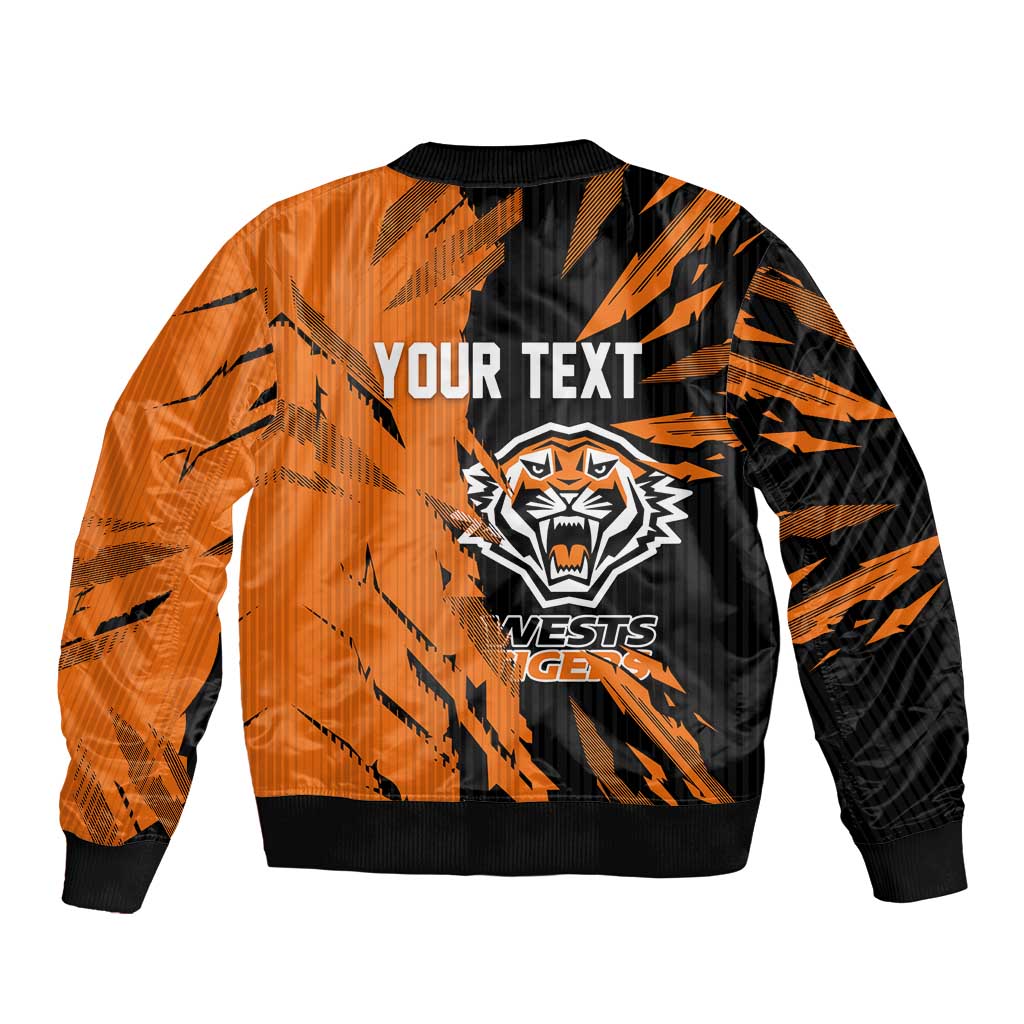 Personalized Wests Tigers Sleeve Zip Bomber Jacket Dynamic Lightning Mascot Rugby Australia
