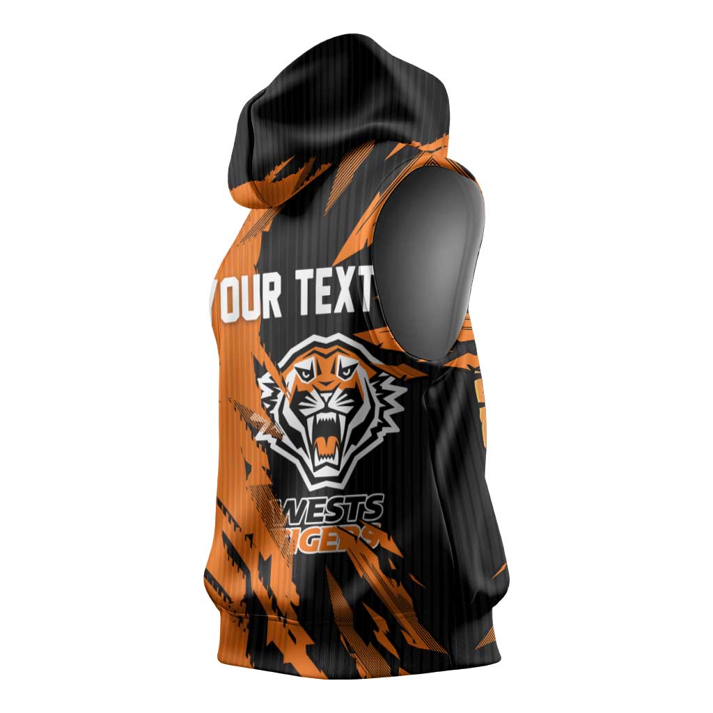 Personalized Wests Tigers Sleeveless Hoodie Dynamic Lightning Mascot Rugby Australia
