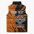 Personalized Wests Tigers Sleeveless Puffer Jacket Dynamic Lightning Mascot Rugby Australia