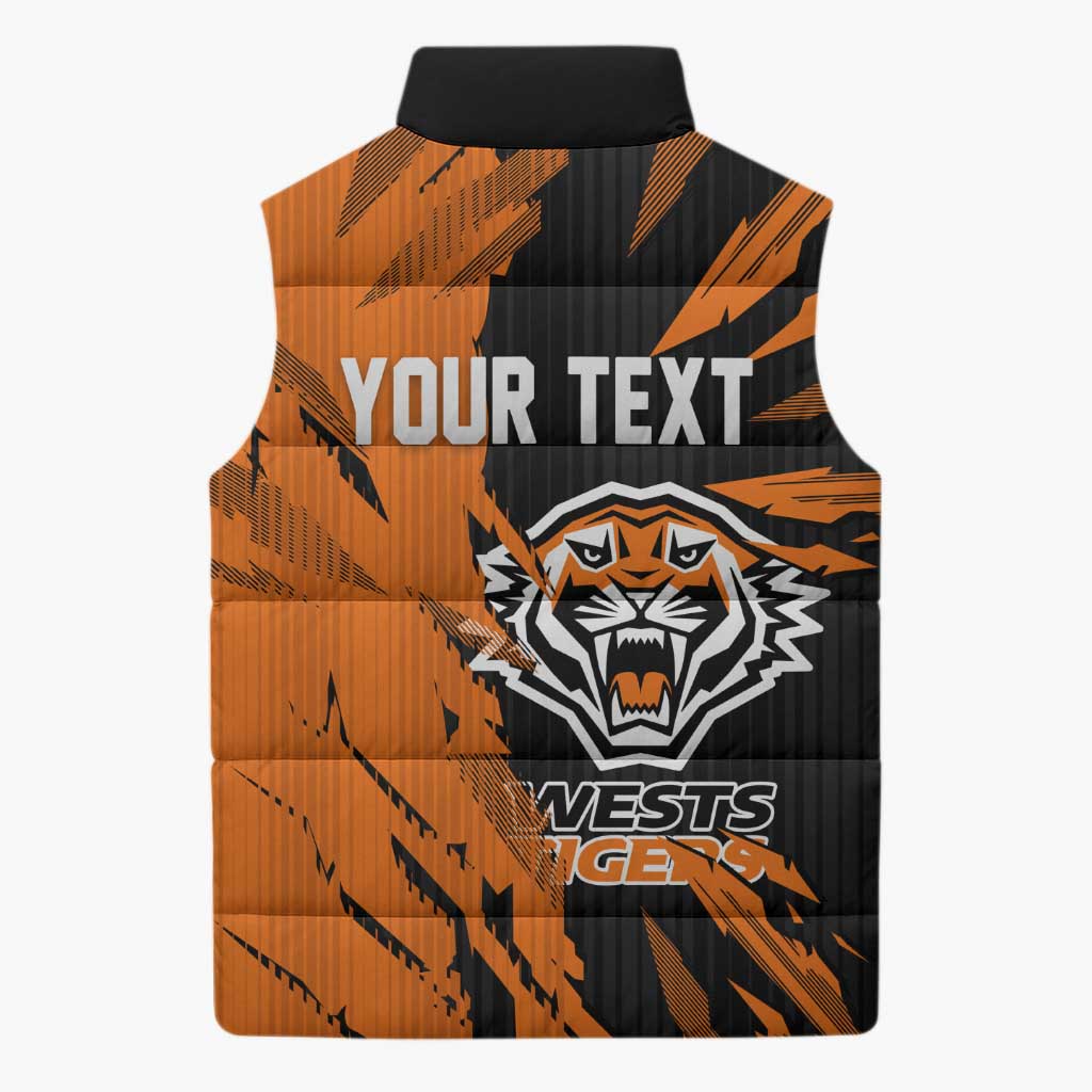 Personalized Wests Tigers Sleeveless Puffer Jacket Dynamic Lightning Mascot Rugby Australia