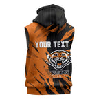 Personalized Wests Tigers Sleeveless Zip Hoodie Dynamic Lightning Mascot Rugby Australia