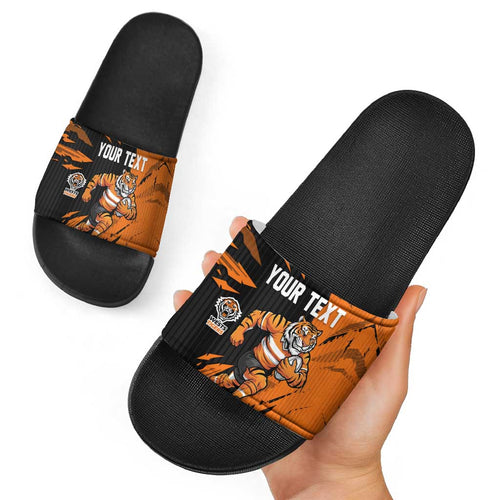 Personalized Wests Tigers Slide Sandals Dynamic Lightning Mascot Rugby Australia