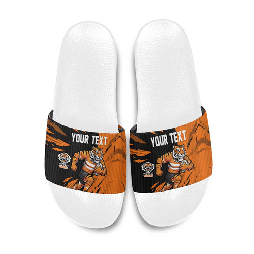 Personalized Wests Tigers Slide Sandals Dynamic Lightning Mascot Rugby Australia