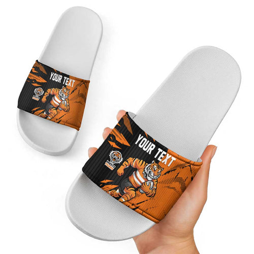 Personalized Wests Tigers Slide Sandals Dynamic Lightning Mascot Rugby Australia
