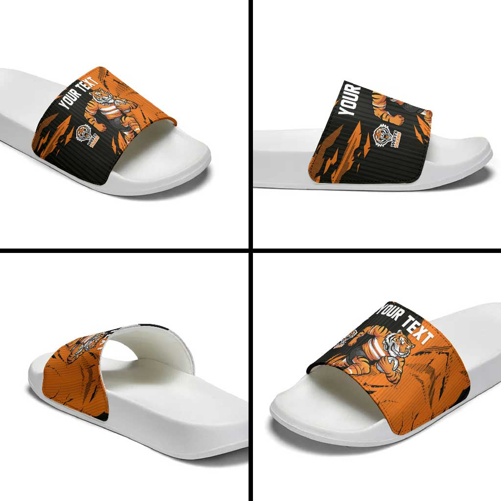 Personalized Wests Tigers Slide Sandals Dynamic Lightning Mascot Rugby Australia