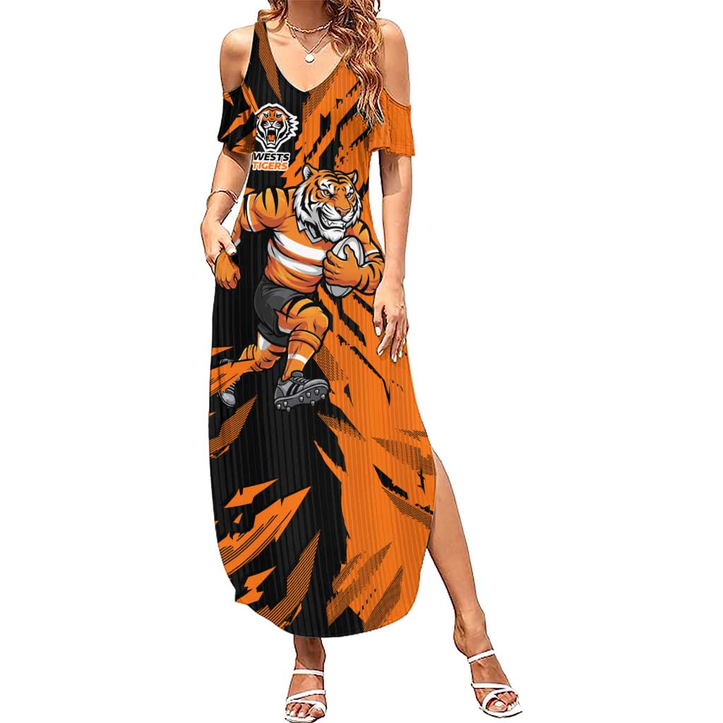 Personalized Wests Tigers Summer Maxi Dress Dynamic Lightning Mascot Rugby Australia