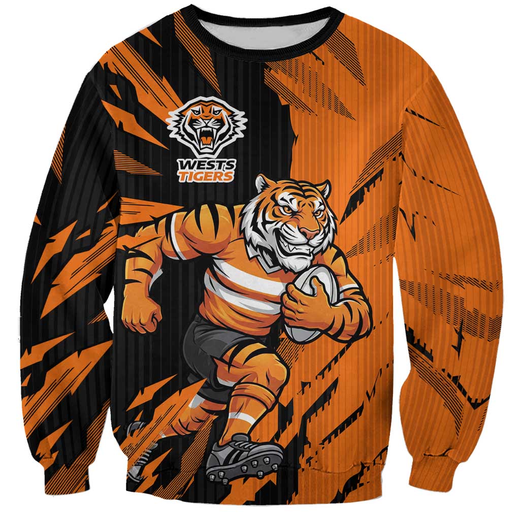 Personalized Wests Tigers Sweatshirt Dynamic Lightning Mascot Rugby Australia