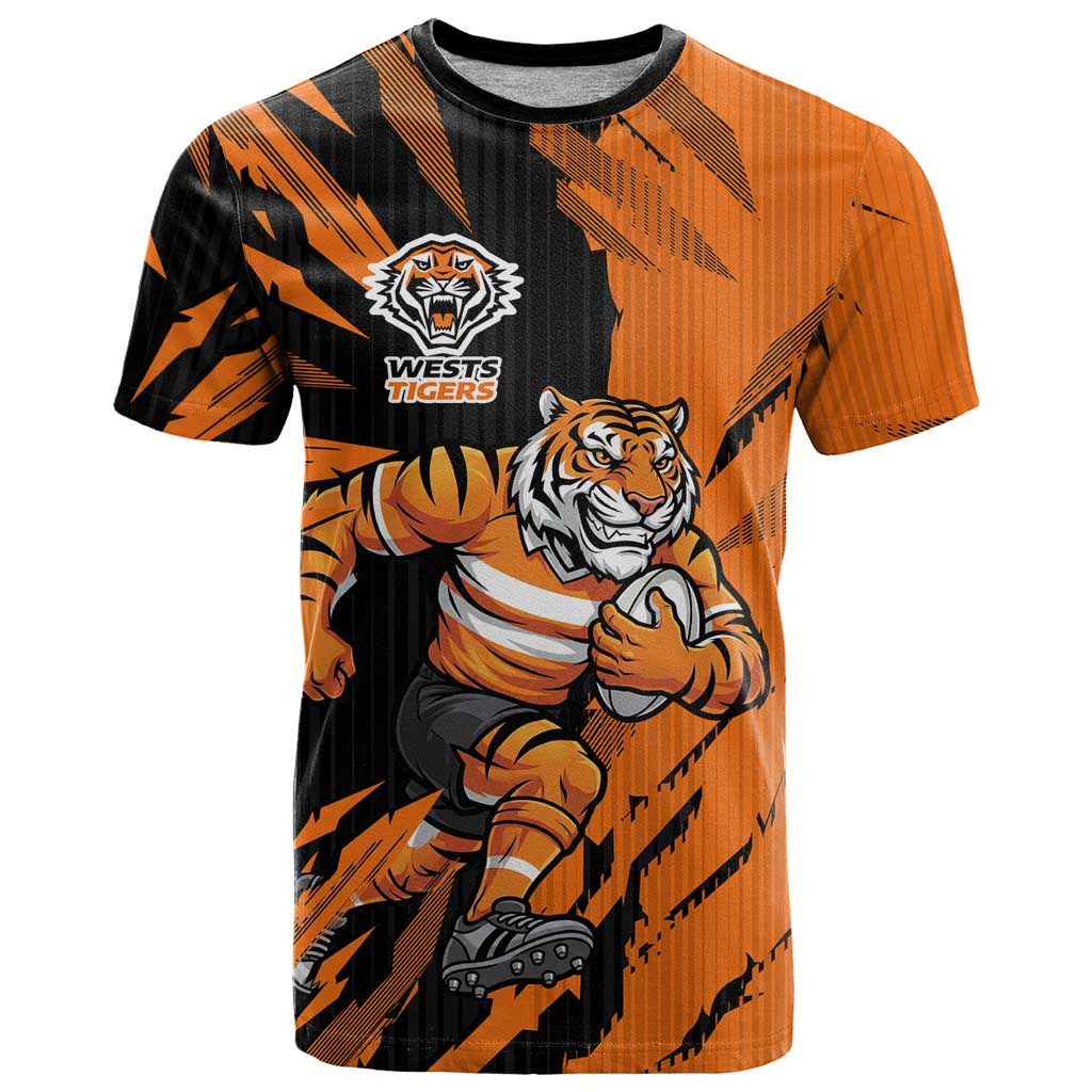 Personalized Wests Tigers T Shirt Dynamic Lightning Mascot Rugby Australia