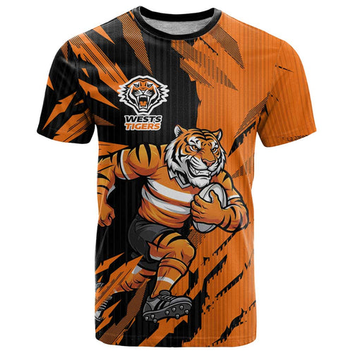 Personalized Wests Tigers T Shirt Dynamic Lightning Mascot Rugby Australia