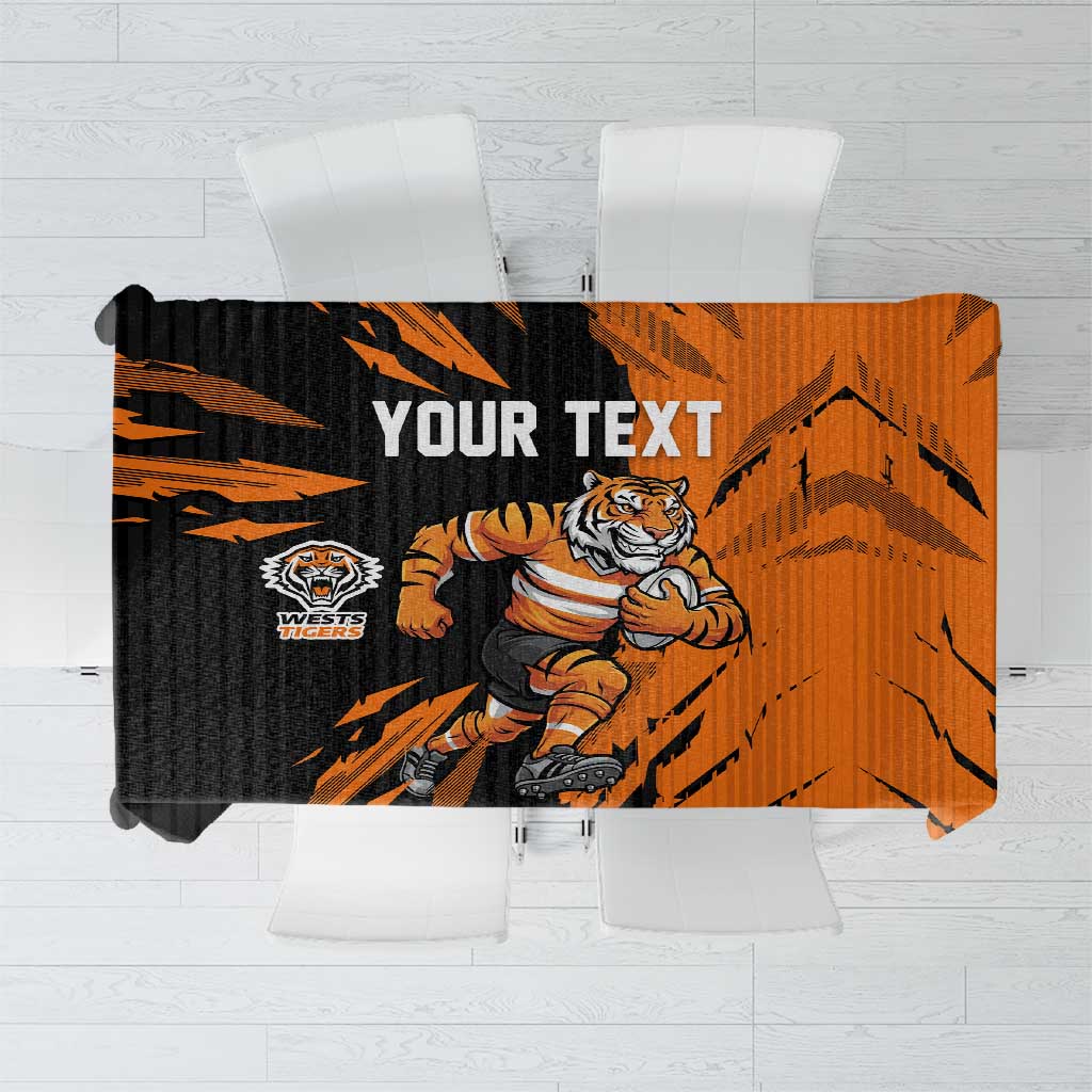 Personalized Wests Tigers Tablecloth Dynamic Lightning Mascot Rugby Australia
