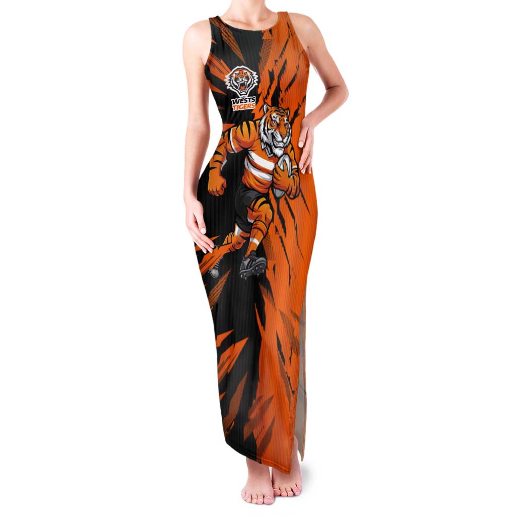 Personalized Wests Tigers Tank Maxi Dress Dynamic Lightning Mascot Rugby Australia