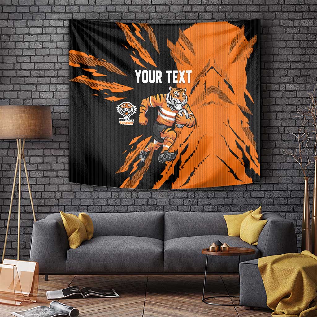 Personalized Wests Tigers Tapestry Dynamic Lightning Mascot Rugby Australia