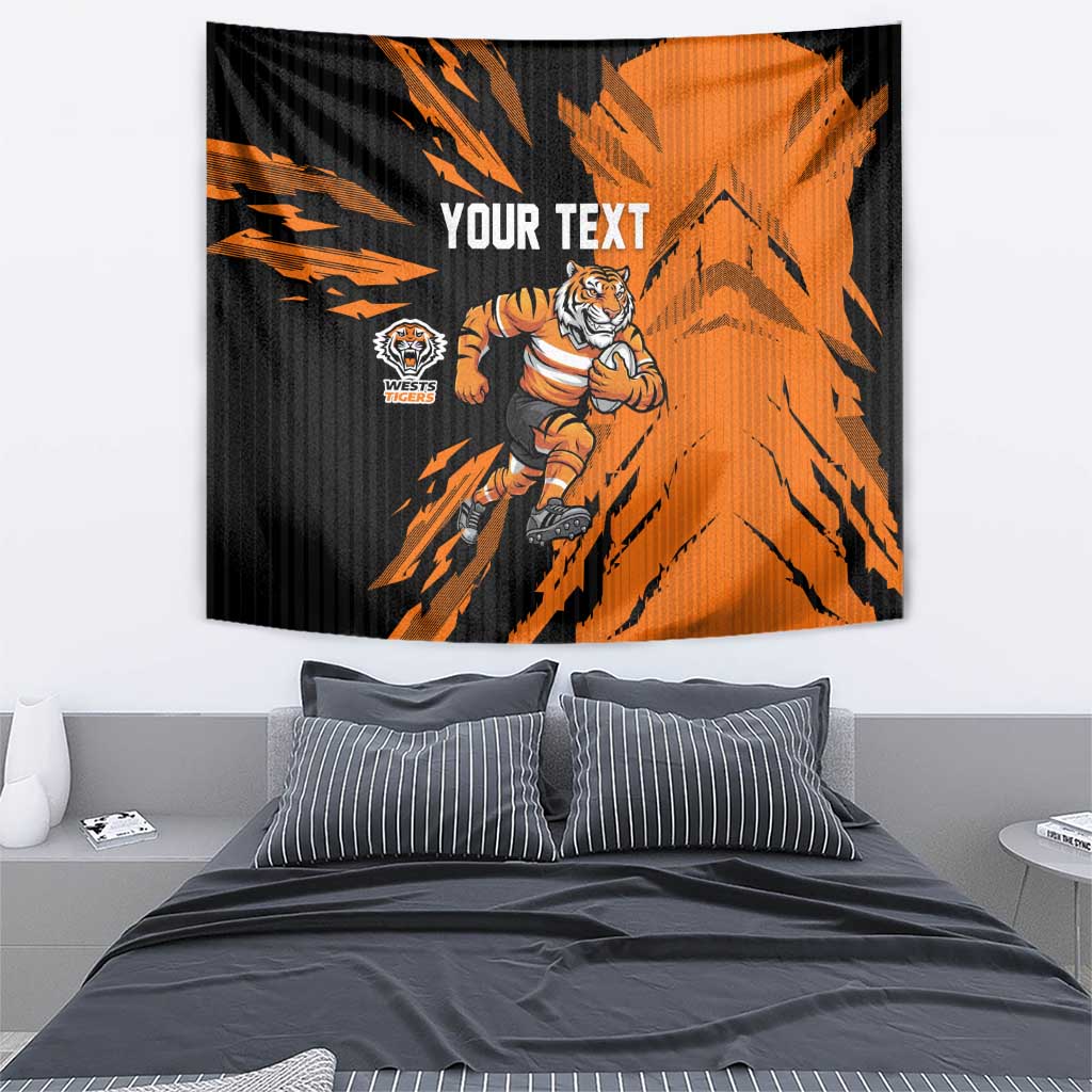 Personalized Wests Tigers Tapestry Dynamic Lightning Mascot Rugby Australia