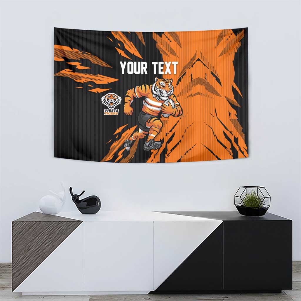 Personalized Wests Tigers Tapestry Dynamic Lightning Mascot Rugby Australia