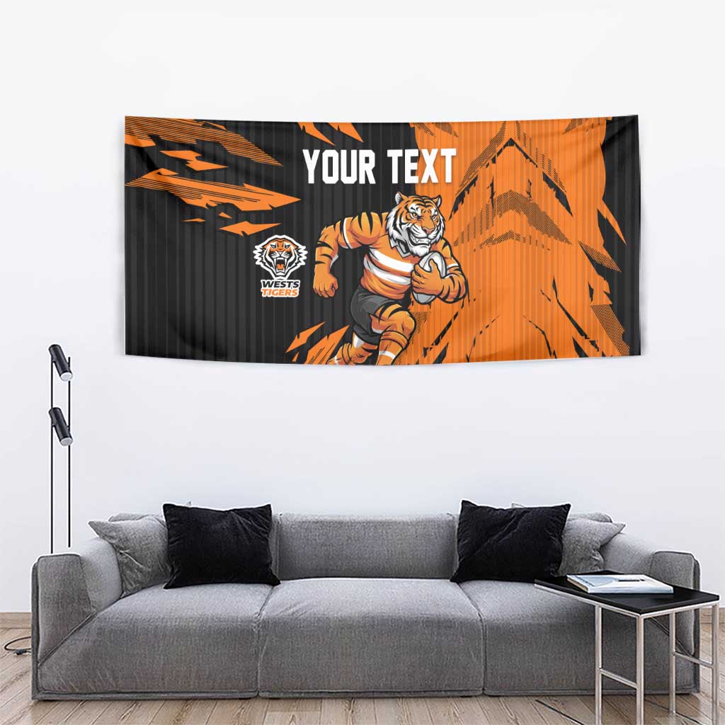 Personalized Wests Tigers Tapestry Dynamic Lightning Mascot Rugby Australia