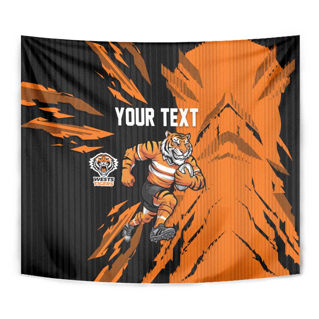 Personalized Wests Tigers Tapestry Dynamic Lightning Mascot Rugby Australia