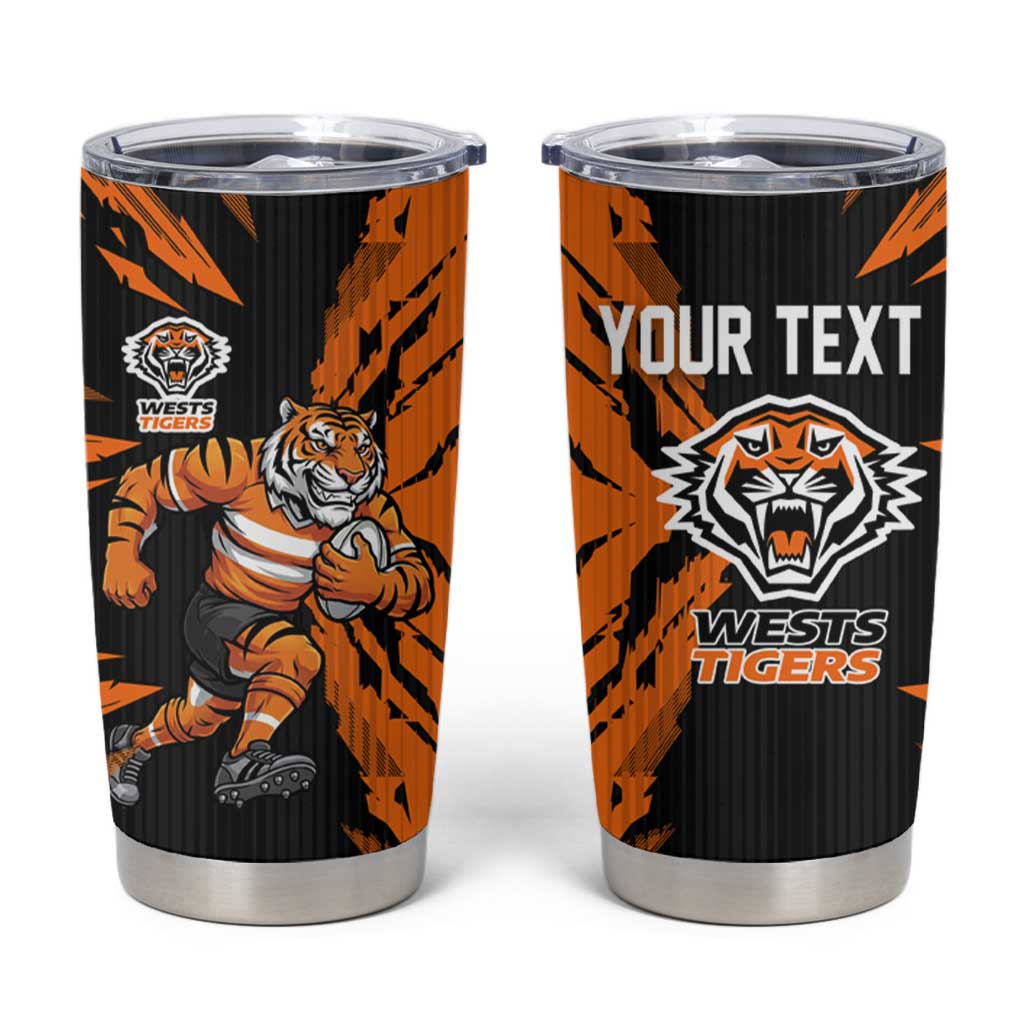 Personalized Wests Tigers Tumbler Cup Dynamic Lightning Mascot Rugby Australia