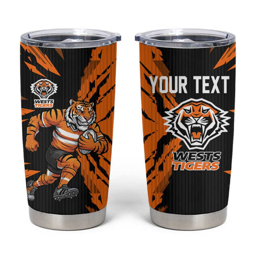 Personalized Wests Tigers Tumbler Cup Dynamic Lightning Mascot Rugby Australia