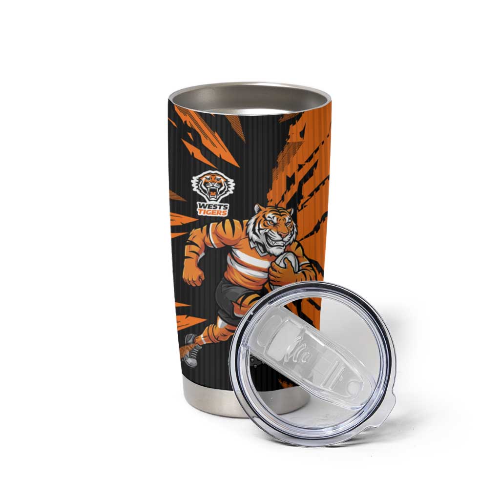 Personalized Wests Tigers Tumbler Cup Dynamic Lightning Mascot Rugby Australia