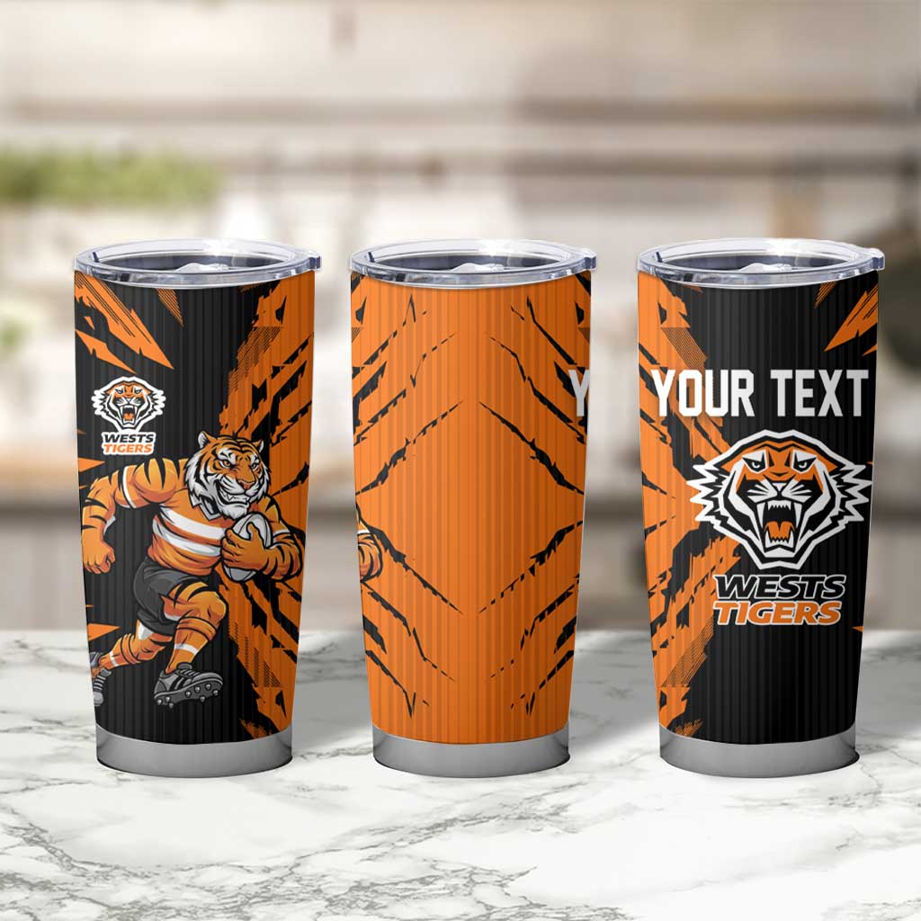 Personalized Wests Tigers Tumbler Cup Dynamic Lightning Mascot Rugby Australia